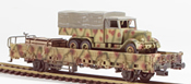 German WWII Henschel 33  in Ambush Camo loaded on a 2 axle DRB stack car  